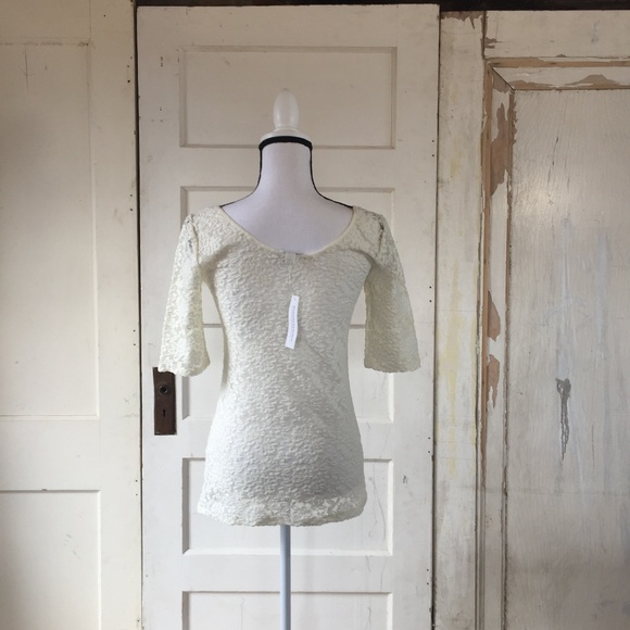 😊 BANANA REPUBLIC 3/4 Sleeve Sheer Ivory Top - Picture 4 of 8